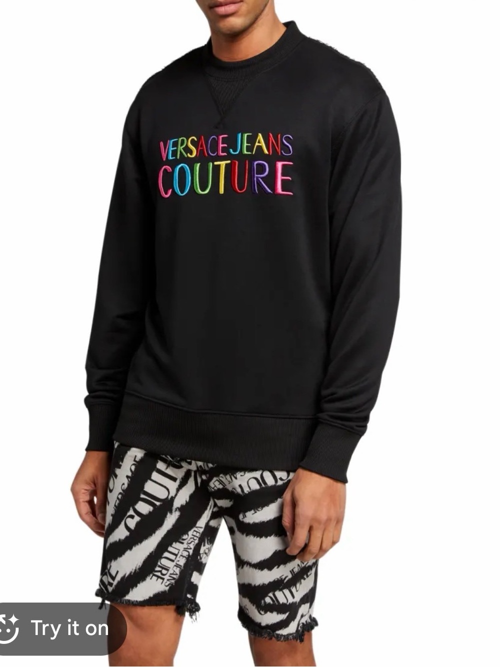 Versace Jeans Couture Rainbow Logo Embroidered Black Sweatshirt Size S